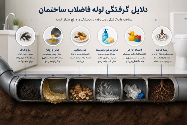 دلایل گرفتگی لوله فاضلاب ساختمان