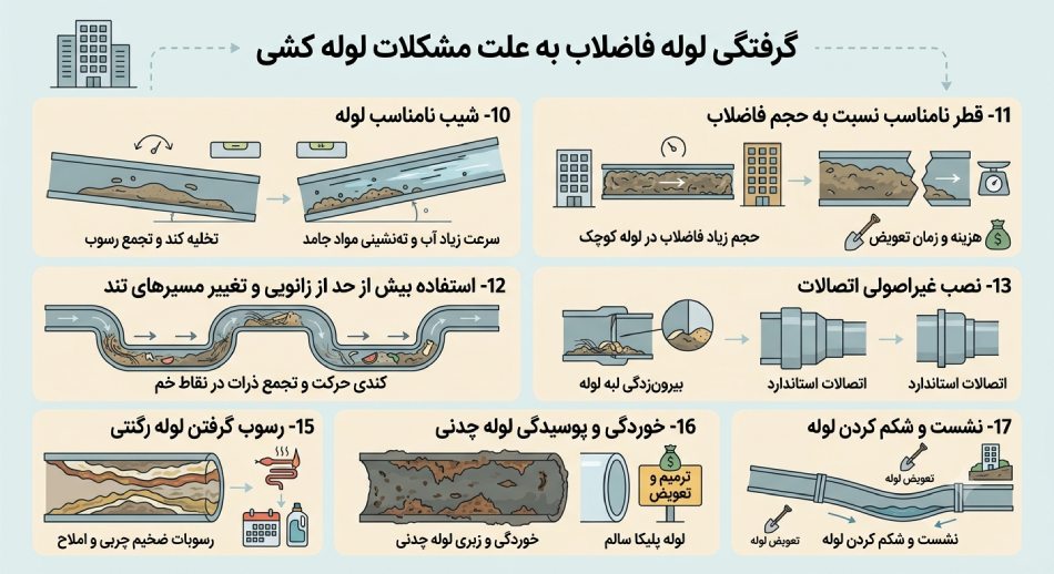 گرفتگی لوله فاضلاب به علت مشکلات لوله کشی