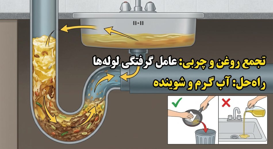 ریختن روغن و چربی در سینک