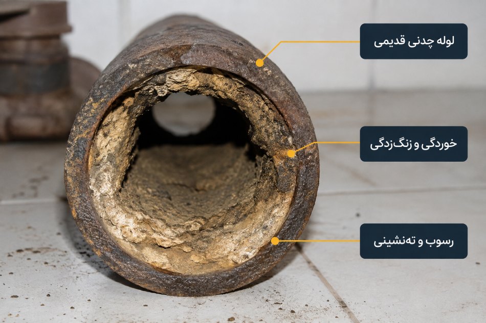 رسوب گرفتن لوله های چدنی و قدیمی