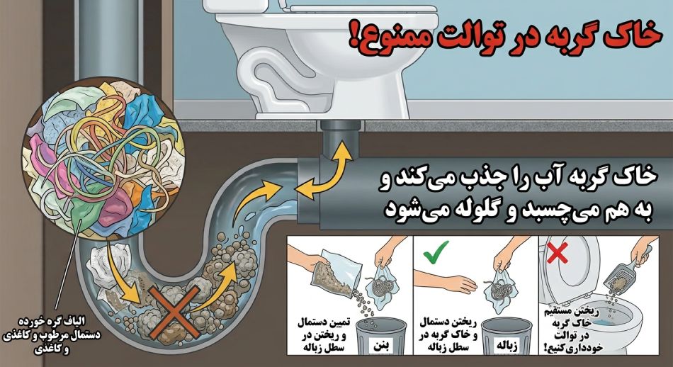 ریختن خاک گربه در توالت