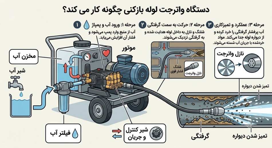 دستگاه واترجت لوله بازکنی چگونه کار می کند