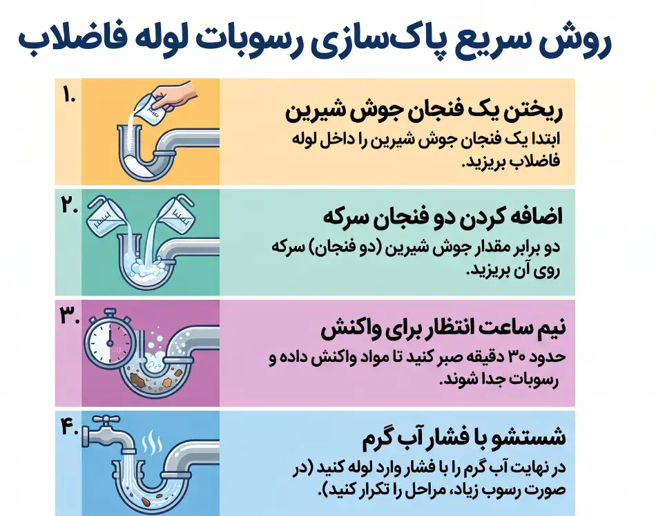استفاده از جوش شیرین و سرکه برای رفع گرفتگی لوله فاضلاب لباسشویی